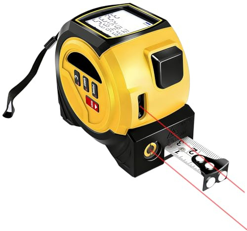 3-in-1 Laser Tape Measure, Digital Laser Measurement Tool with Cross Line Level 60m, Distance Meters Building Measurement Device with LCD Display, Distance Meter Pythagorean/Area/Volume Calculation