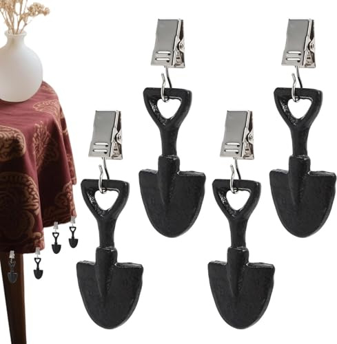 Pesas de mantel exteriores 4 Piezas Sujecion Metalica Antiviento | Gancho Clip Para Mantel Con Forma De Pala Para Patio, Pícnic, Camping, Bodas, , Playa Y Barbacoa
