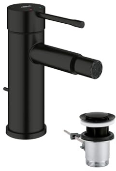 GROHE Essence, Bidetarmatur, wassersparend (WC Dusche für die Toilette im Bad, Kugelgelenk-Mousseur, mit Zugstangen-Ablauf, 15cm hoch, einfache Installation), mattschwarz, 329352431