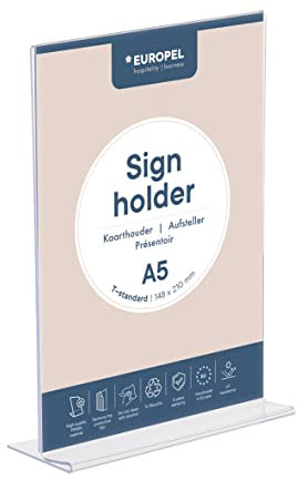 OPUS 2 350054 - Soporte de sobremesa, forma en T, acrilico Transparente, para A5 vertical