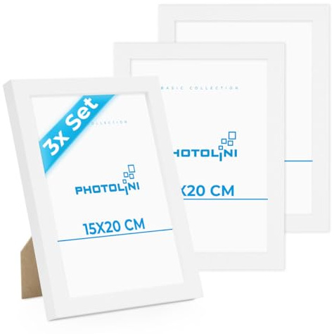 PHOTOLINI Bilderrahmen 15x20 Weiß Holz MDF, 3er Set Bilderrahmen 20x15, Picture Frame mit Acrylglas, Fotorahmen 15x20 zum Aufhängen & Aufstellen, Rahmen 15 x 20 cm mit Zubehör für Fotos & Poster