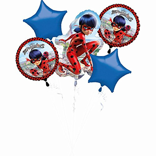 Miraculous Amscan 3796501 - Bouquet Folienballon Miraculous, 5 Stück, Ladybug, Mitbringsel, Geschenk