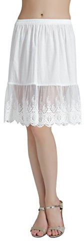 BEAUTELICATE Damen Unterrock 100% Baumwolle Vintage Kurz Halbrock Mit Spitze Stickerei Knielang Dirndl Petticoat, Elfenbein, S Für EUR (34-38)-60cm Länge