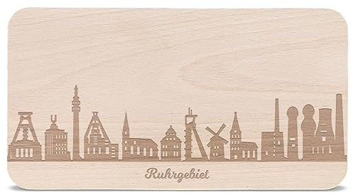 GRAVURZEILE Frühstücksbrettchen mit Gravur - Skyline Ruhrgebiet - Holz Schneidebrett Vesperbrett Brotzeitbrett - Geschenk für Ruhrgebiet Stadtverliebte - Ideal auch als Souvenir