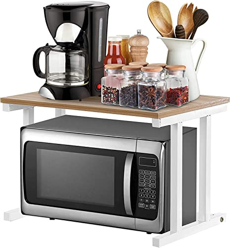 Micro-Ondes Tablette, 2 Couches Support de Rangement pour Comptoir en Métal, Support de Micro-Ondes en Bois étagère de Cuisine pour Micro-Ondes Plaques de Cuiseur à Riz Tasses Bouteilles de Bouilloire