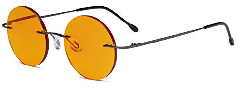 Eyekepper Titanium Blaulicht Schutz Brille - Runde randlose Computer-Leser Damen Herren mit orange getönten Glas zum Schlafen,Metallisch Blaugrau +2.00