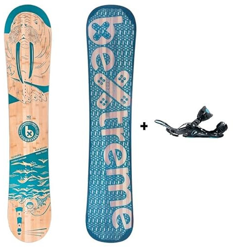 Tabla Snowboard 160cm BeXtreme Waves con Fijaciones SP Private. Snow Wide All Mountin Polivalente Freestyle y Freeride de Bambu, Haya y álamo para Hombre (Fijaciones SP 39-42 EU, 152cm)