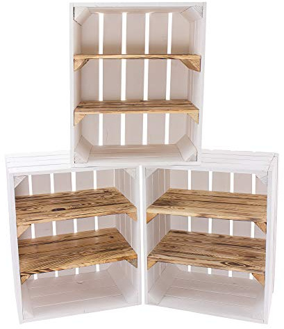 Moooble neue weiße Holzkisten| mit zwei geflammten Mittelbrettern | 40x30x50 cm | Allzweckkiste für die Küche, Flur oder Wohnraum (3)