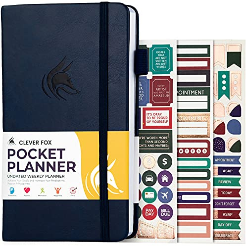 Clever Fox fickplanerare veckovis – månatlig målplanerare och kalender för ökad produktivitet, miniplanerare perfekt för handväska, storlek: 10 x 17,5 cm, odaterad – börja när som helst, varar 1 år –