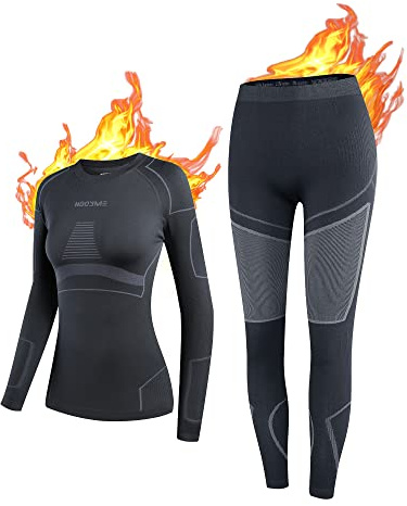 NOOYME Thermal Underwear for Women Long Johns Thermal Base Layer Black-grey