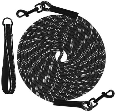 Taglory Long Dog Leash with Removable Padded Handle Tie Out, 15/30/50/66FT Heavy Duty Training Leash with 2 Swivel Hooks for Large Medium Small Dogs Camping, Hiking, Walking, Backyard, Black, 30FT