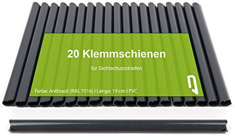 TerraUno - Klemmschienen für Premium Sichtschutzstreifen - 20 Stück Anthrazit I Befestigungsclips I PVC