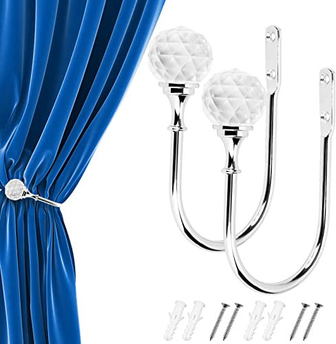 Shoze 2Pack Metal Crystal Ball U-Form Wall Mounted Curtain Tie Backs Hooks Decorative Drapery Holdbacks With Screws