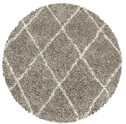 Carpetsale24 Shaggy Tappeto per Soggiorno e Camera da Letto Scandinavo Design a Rombi Beige e Bianco Rotondo 80 cm - Tappeto a Pelo Alto per Soggiorno Extra Morbido Facile da Pulire