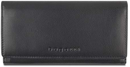 bugatti Punto Geldbörse Damen Groß viele Fächer Leder 22CC - Portemonnaie Damen Leder - Portmonee Geldbeutel Damengeldbörse - Schwarz