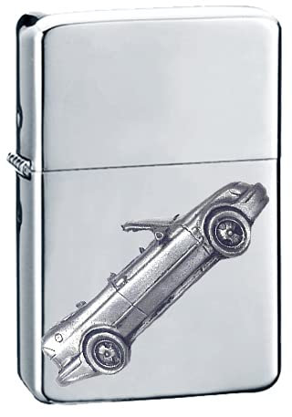 Klassisches schwedisches Auto 9.3 Cabrio ref228 Zinn Effekt Design auf einem Flip Top Benzinfeuerzeug, winddicht, Silber nachfüllbar