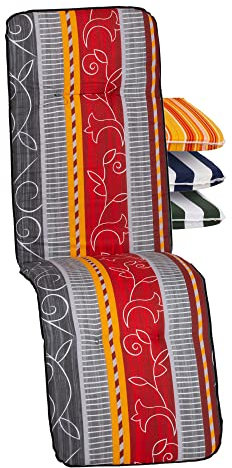 Beo Relaxsessel Auflage Waschbar Bali | Made in EU nach Öko-Tex Standard | Atmungsaktive Relaxstuhl Auflage mit Gummi-Halteband | UV-beständige Liegestuhl Auflage mit Ornamenten in Rot-Grau