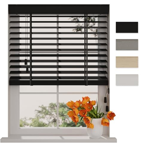 DTCH® Bambus Jalousie innen, schwarz, 105 x 130 cm | 50mm Lamellen, nachhaltiges Bambusholz, Sicht- und Sonnenschutz, Stahlkassette mit Abdeckleiste, Breiten bis 250 cm