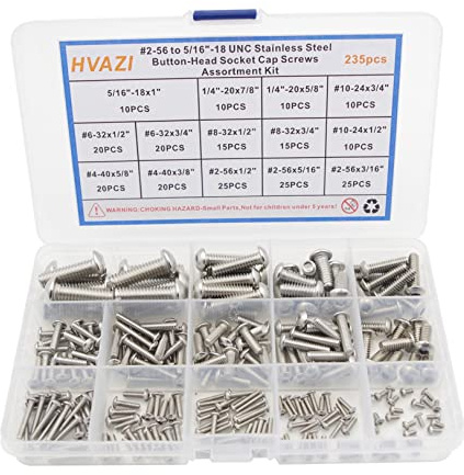 HVAZI UNC #2-56 bis 5/16-18 UNC Zylinderkopfschrauben und Muttern-Sortiment aus Edelstahl