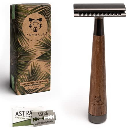 ANYMALE® Rasierhobel aus Walnussholz - inklusive 5 ASTRA Klingen - Zero Waste Rasierer für Damen und Herren