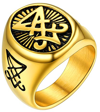 PROSTEEL Bague Chevalière Sceau du Lucifer Homme Plaqué Or Taille 64