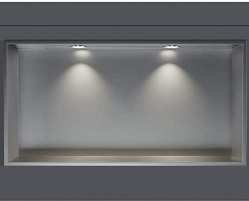 BERNSTEIN® Wandnische aus Edelstahl NT206010X mit LED-Beleuchtung– 20 x 60 x 10 cm – Duschablage für Bad-Utensilien – Duschnische Edelstahl gebürstet mit Rahmen LED-Einbaurahmen in Chrom