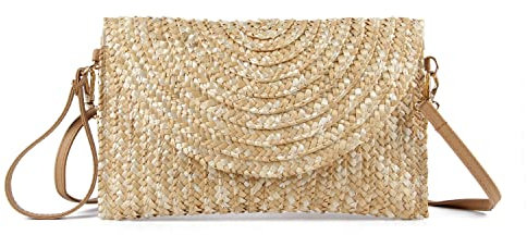 LHHMZ Damen Stroh Clutch Geldbörse Sommer Handtaschen Umhängetaschen aus gewebtem Stroh Strand Clutch Geldbörse