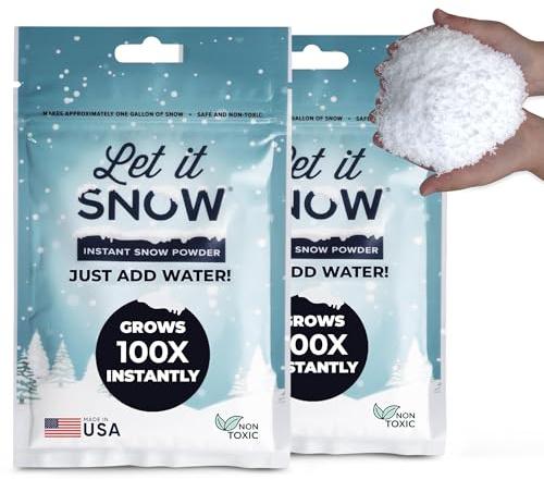 Let it Snow Instant Fake Snow Powder - Made in the USA, Safe & Easy to Use Artificial Snow for Slime, Holiday Decorations, Photography & Sensory Play, 2 Packs, Makes 2 Gallons