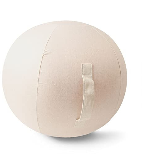 PRELGOSP Sitzball Stoffbezug, Bezug für Sitzball mit Griff, Faltbar Yoga Ball Abdeckung, Gymnastikball Bezug für Zuhause, BüRo, Pilates, Yoga Jetzt,Beige,75cm/29.5in