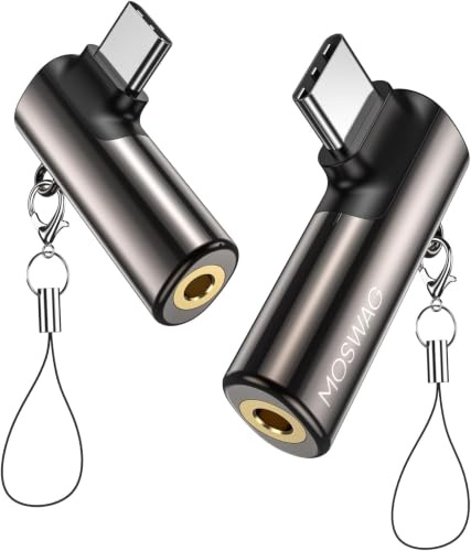 MOSWAG 3,5 mm Klinke auf USB c DAC Aux Kopfhörer 90 Grad Winkel Adapter | Aux Kopfhörer Adapter mit DAC Chip kompatibel mit iphone17/17 air/17pro/17pro max,Galaxy S 25 Serie,iPad,Mac