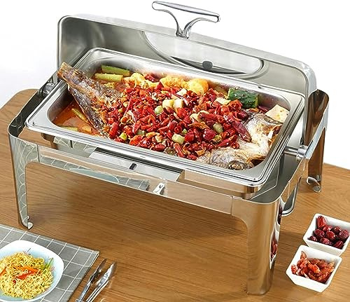 FLTRGO 9L/13L Chafing Dish, Calentador de Chafing Dish Eléctrico para Buffet, Servidor de Calientaplatos de Acero Inoxidable con Tapa Visible para Hotel, Cocina y Fiesta