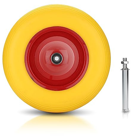 Eulenke Ruota per carriola con asse, 4.80 4.00-8 in gomma piena, ruota di ricambio per carriola, 390 mm, ruota in gomma, a prova di foratura, portata 120 kg, ruota di ricambio, larghezza 95 mm