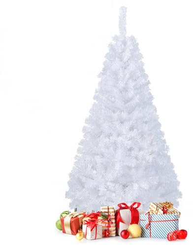 GOPLUS Künstlicher Weihnachtsbaum 150/180/210/240cm, Tannenbaum künstlich mit Metallständer & PVC Nadeln, Tanne Christbaum Kunstbaum für Weihnachten Feiertage (Schneeweiß, 150 cm)