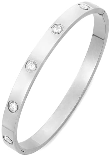 Suyi Gold Bangle Bracelet Crystal 18k Gold-Plated Cuff Bracelet for Women Simple Cubic Zirconia Bracelets