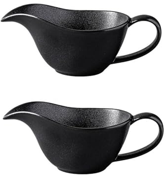 BURLOE Sauciere Aus Keramik, Mit Ergonomischem Griff Saucenschale Mit Tropffreiem Lippenauslauf Milchkännchen Soßenbehälter Soße Wärmende Salatdressings,Schwarz