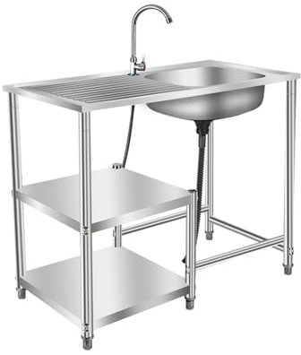 Edelstahl Küchenspüle ，spüle mit unterschrank ，outdoor spüle ，camping waschbecken ，spültisch ，Waschbecken mit Armatur ，100*50*80cm,für Außen Innen Küche Restaurant Bar Gewerbliche ( Size : 100*50*80cm