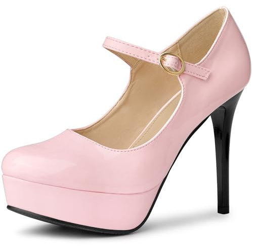 Allegra K Décolleté da donna con plateau, punta tonda, cinturino alla caviglia, tacco alto, rosa, 39.5 EU