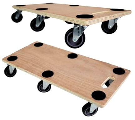 PROREGAL Profi Transportroller Hercules 30x68 cm Schwerlast bis 300 kg mit 6 Gummirollen & Griff, Sperrholzplatte, 2er Set Rollbrett für Möbel Möbelroller Transporthilfe für Umzug Pflanzen Werkstatt