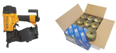 BLACK+DECKER BOSTITCH N66C-2-E Cloueur pneumatique à rouleaux spécial bardage & Tacwise 0429 Clous en Rouleau à Tête Plate de Type 2,7/64 mm, Pointe en Diamant, Tige Annelée et Finition en Acier