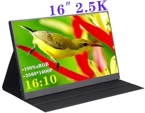 Morzmy 16 2.5K Portable Monitor 2560 X 1600 IPS Screen 100% Srgb with Built-in Dual Speakers Eye Care External Monitor for PC Laptop Mac Phone Gaming Travel Monitor Hdmi