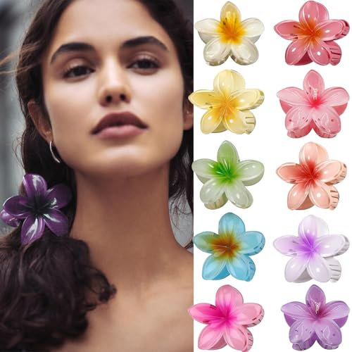 10 Stück 8x8cm Blumenklemmen für dickes Haar, starker Halt, rutschfest, hawaiianisch, niedliche große Haarspangen, Bananenklammer für dünnes Haar, Haarschmuck für Frauen, Mädchen, Urlaubsgeschenke