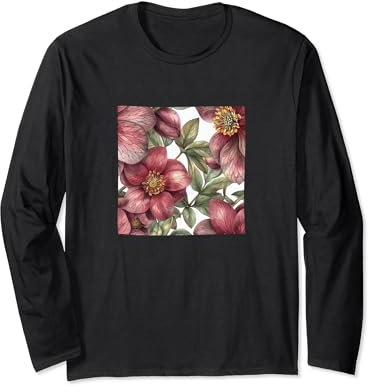 Motif aquarelle de fleurs hellébore Manche Longue