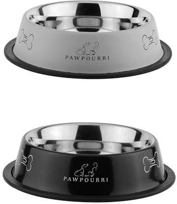 Stainless Steel Dog Bowl Pack of 2, Food & Water Bowl for Dogs, Durable Dog Feeding Bowl, Bowls for Medium Dogs, Easy to Clean, Anti-Skid Pet Bowl 24 oz (Black & Grey)