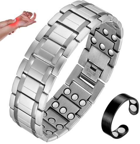 Cigmag Magnetarmband Herren Edelstahl Ultrastarke Dreireihige Magnete | verstellbares Armband und Magnetring Set, Titanstahl, silber, wasserdicht, inklusive Einstellwerkzeug und Geschenkbox