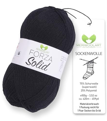 MeriWoolArt® Filato Calza 4 Fili – Gomitolo da 100g in Lana Merino per Maglia e Uncinetto, 75% Lana Vergine (Superwash), 25% Poliammide, 420m – Ideale per Calze da Uomo e Donna, Maglioni e Cardigan