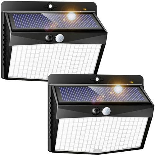 Peasur Solar Lights Outdoor Garden, Upgraded Wireless 168LED Solar Security Lights Motion Sensor, IP65 Waterproof Solar Powered Wall Lights with 3 Modes for Yard, Door, Fence, Garage (2 Pack)