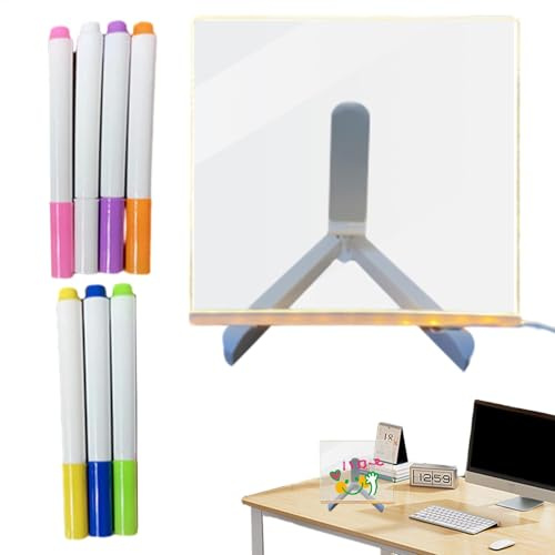 Tableau blanc LED – Panneau lumineux en acrylique transparent avec 7 marqueurs et support | Tableau d'écriture LED en acrylique, restaurants, magasins de détail, centres commerciaux, utilisation