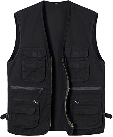 Yukirtiq Uomo Gilet Pesca Viaggio Tasche Gilet Sport Giubbino da Lavoro Cronista Caccia Fotografi All'aperto Gilet Safari Giacche senza maniche con Multi-Tasche