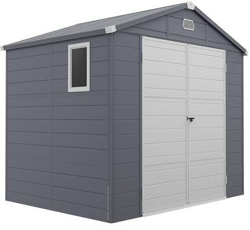 Casetta per attrezzi Outsunny 4,1 m³, casetta da giardino con tetto a una falda, 240 x 190 x 180/228 cm, casetta per attrezzi con porta chiudibile a chiave, finestra, garage per biciclette, mobile da