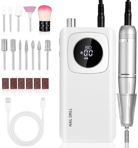 Exyvox Fresa per Unghie Professionale, 45000RPM Lima Elettrica per Unghie, Portatile Trapano per Unghie con Punta in Ceramica Kit Unghie,Salone Manicure Set e Pedicure Elettrico per Semipermanente Gel